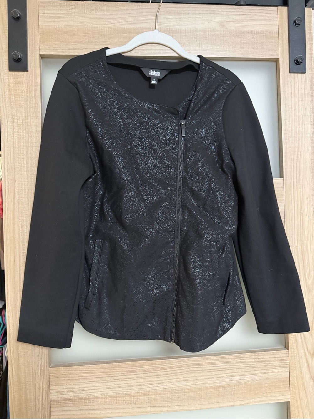 Investments Black Shimmery Asymmetrical Zip Blazer
